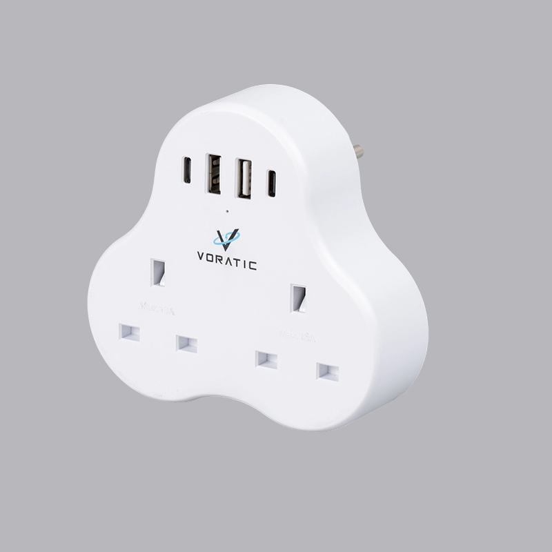 VT-923-DE UK nach Deutschland, 2 Steckdosen, 2 USB-Anschlüsse, 2 Typ-C-Anschlüsse-Adapter