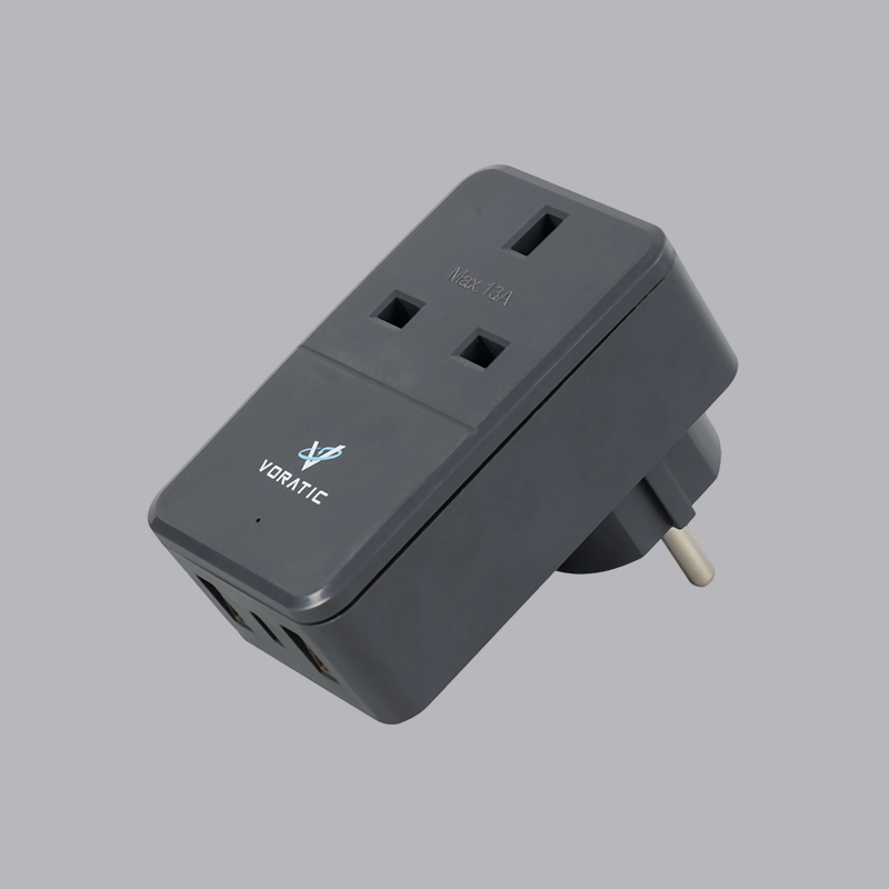VT-925-DE UK nach Deutschland, 1 Steckdose, 2 USB-Anschlüsse, 1 Typ-C-Anschlüsse-Adapter